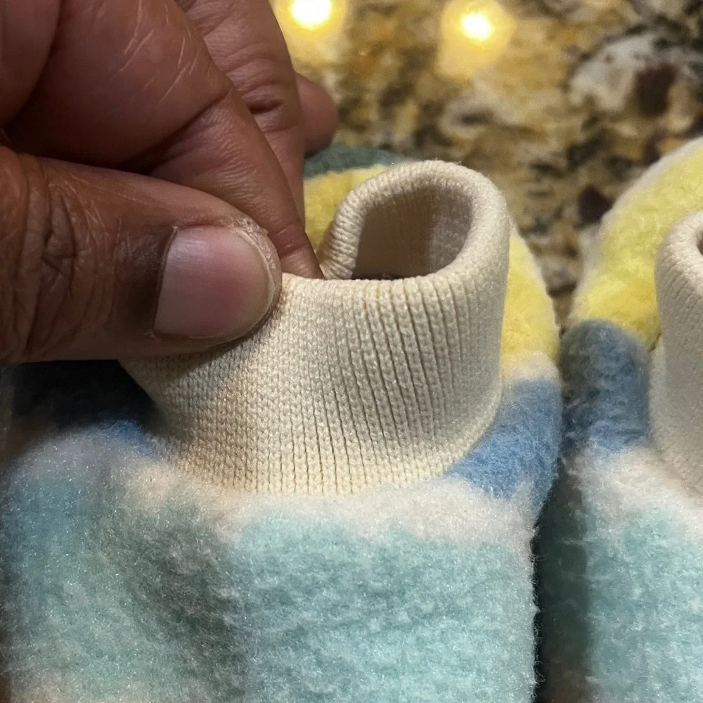 LL Bean Toddler Fleece‎ Striped Slippers Multi-Color Pastel Knit Collar 7-8